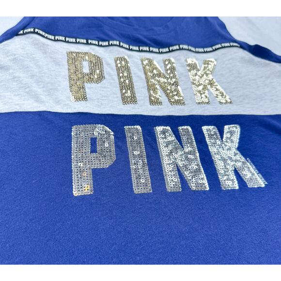 Victoria's Secret PINK Tank Top - Size Large, Blue & Gray with Gold Foil Logo - Picture 5 of 7